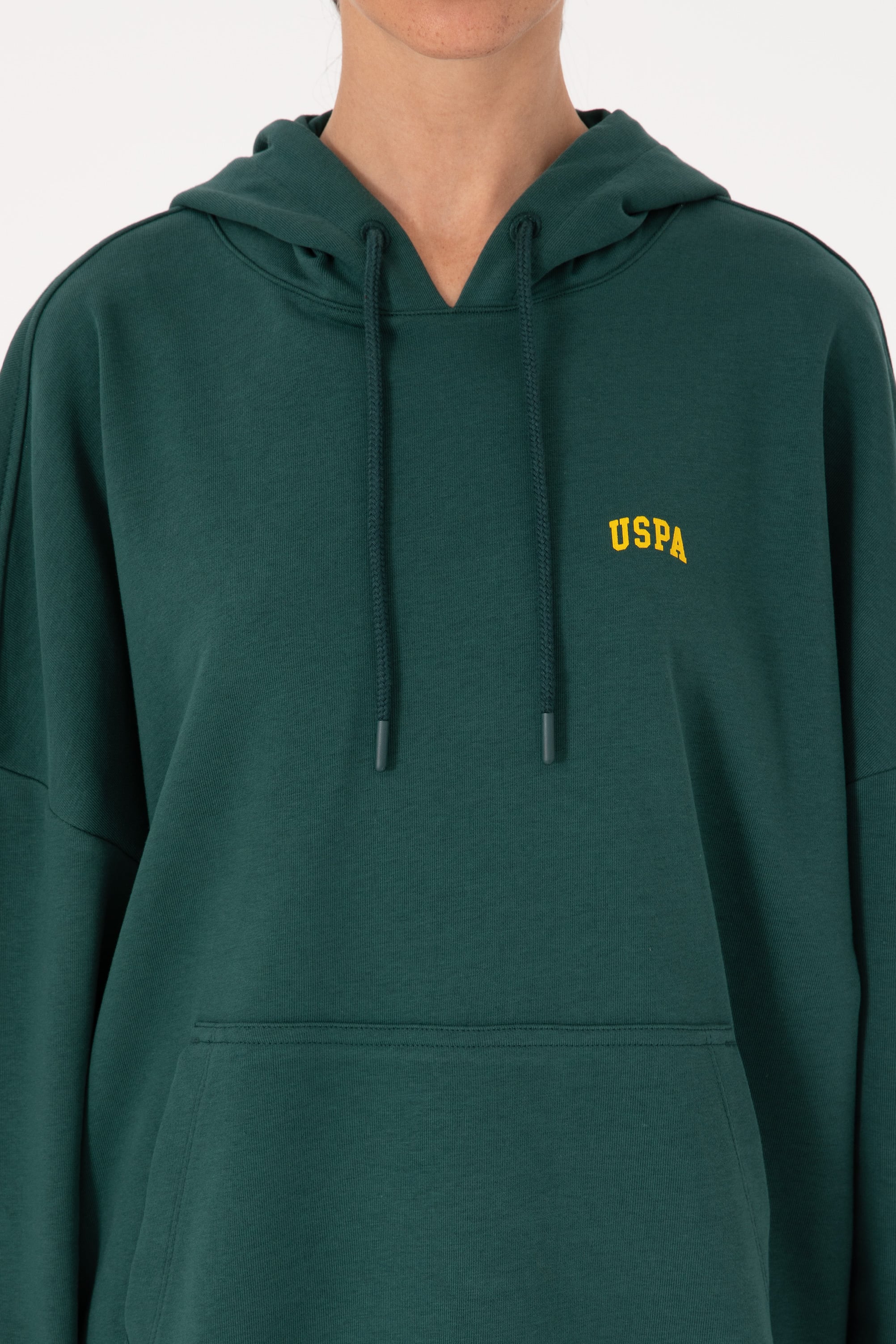Kadın Koyu Yeşil Kapüşonlu Basic Sweatshirt