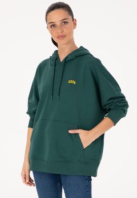 Kadın Koyu Yeşil Kapüşonlu Basic Sweatshirt - 50297324078