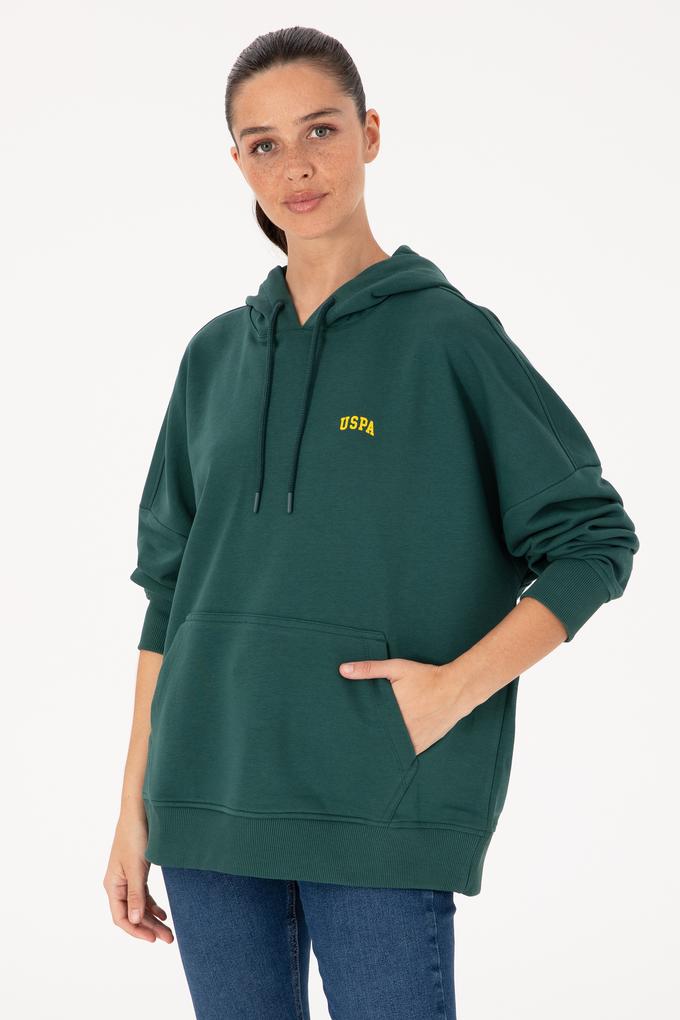 Kadın Koyu Yeşil Kapüşonlu Basic Sweatshirt