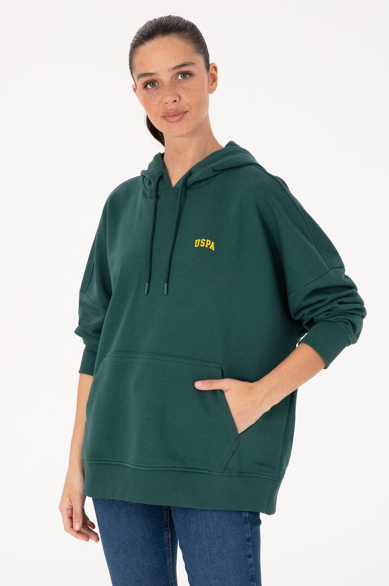 Kadın Koyu Yeşil Kapüşonlu Basic Sweatshirt