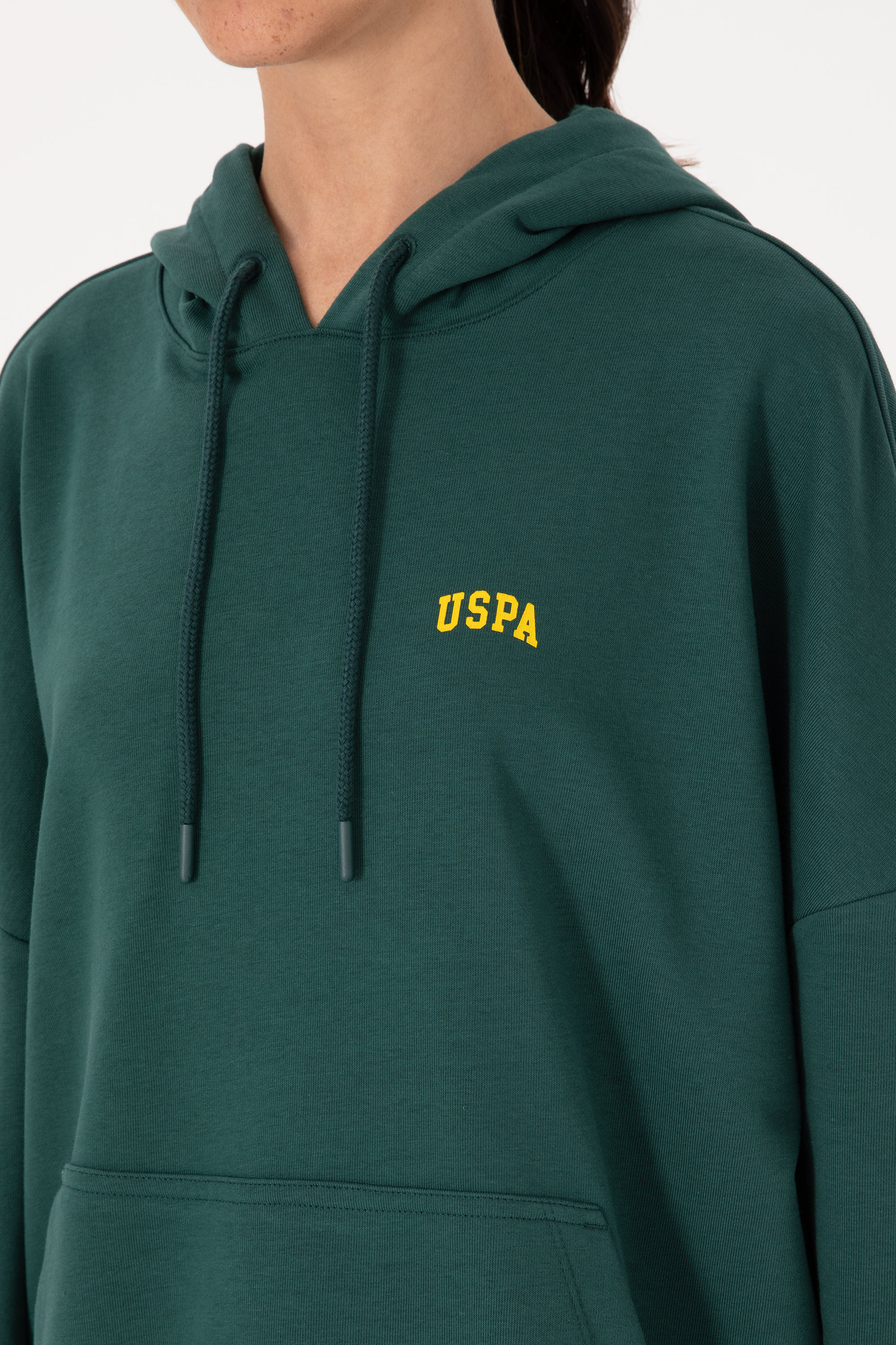 Kadın Koyu Yeşil Kapüşonlu Basic Sweatshirt - Image 7