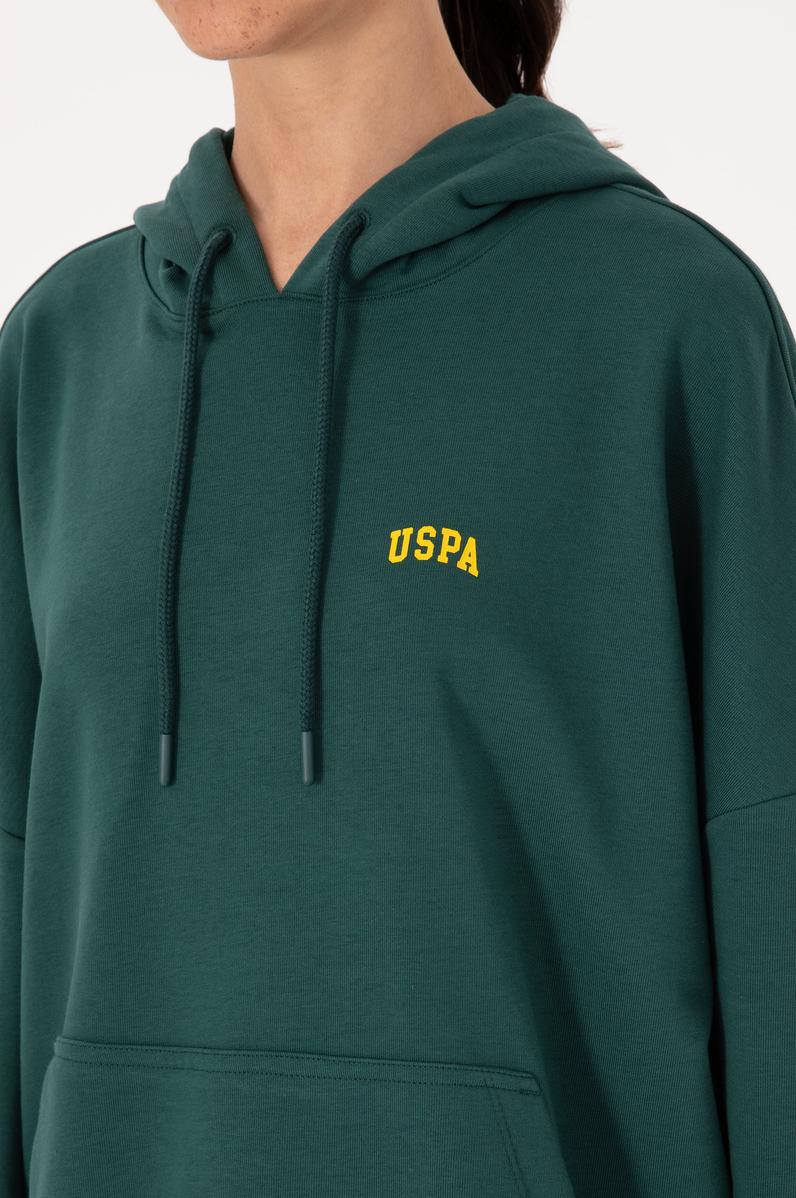 Kadın Koyu Yeşil Kapüşonlu Basic Sweatshirt