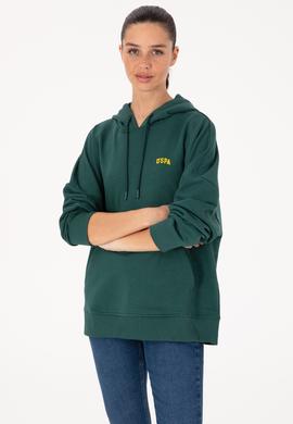 Kadın Koyu Yeşil Kapüşonlu Basic Sweatshirt - 50297324078