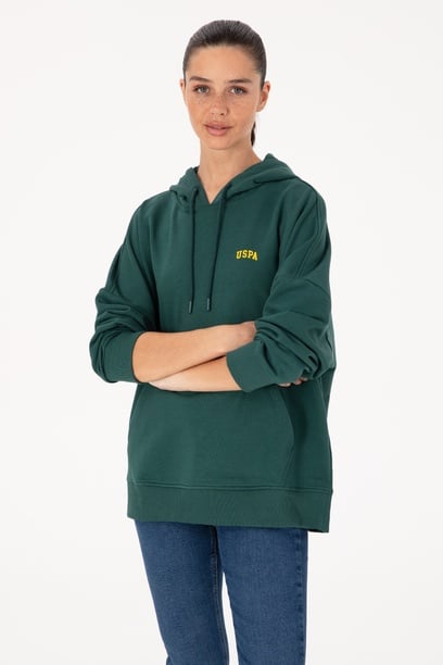 Kadın Koyu Yeşil Kapüşonlu Basic Sweatshirt