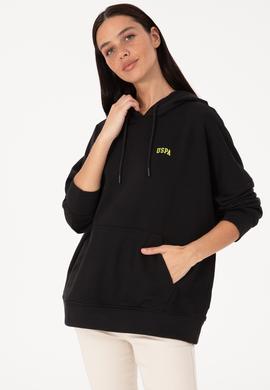 Kadın Siyah Kapüşonlu Basic Sweatshirt - 50297324030