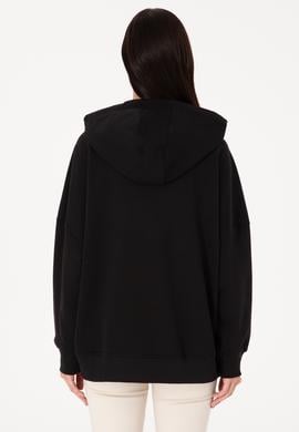 Kadın Siyah Kapüşonlu Basic Sweatshirt - 50297324030