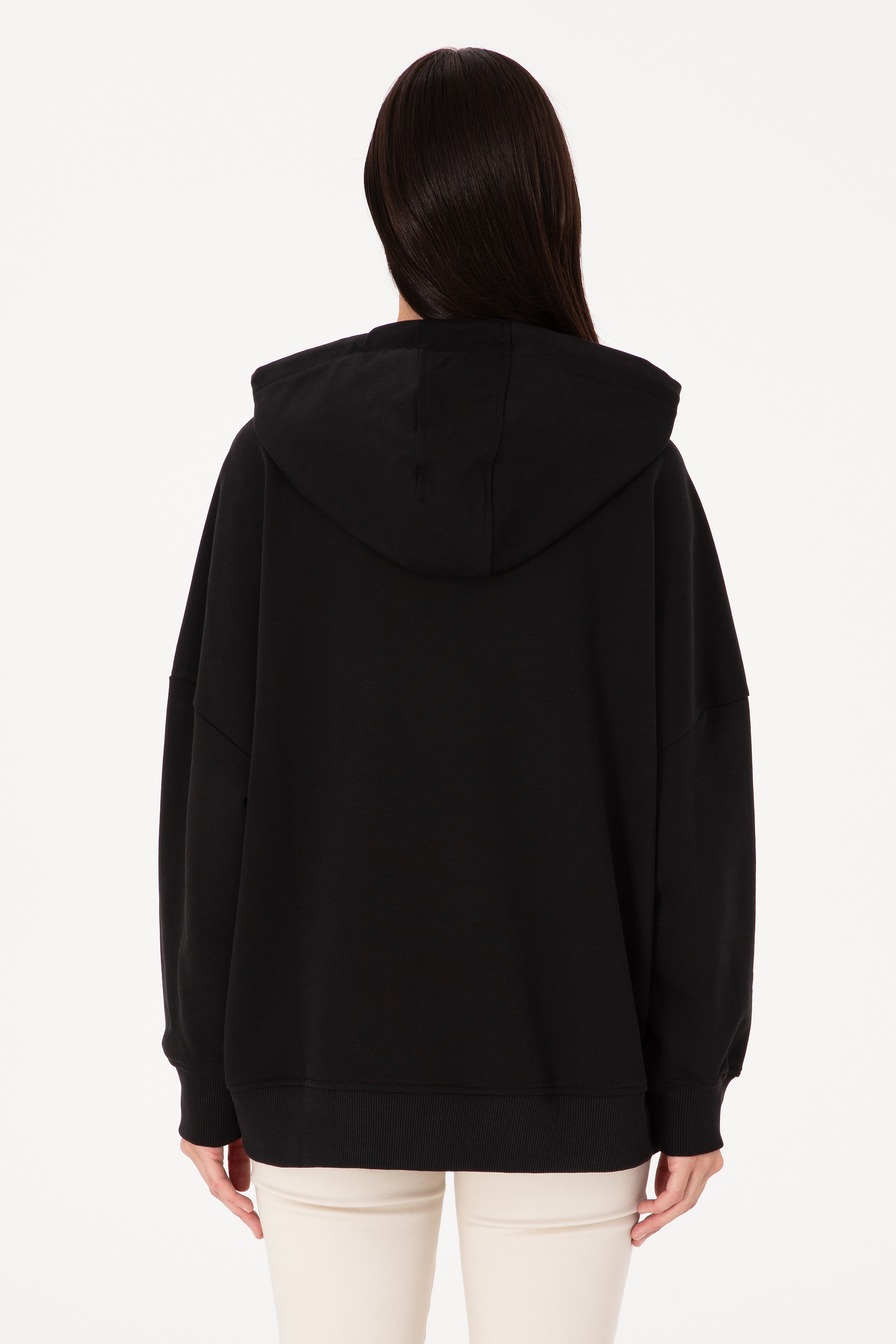 Kadın Siyah Kapüşonlu Basic Sweatshirt - Image 5