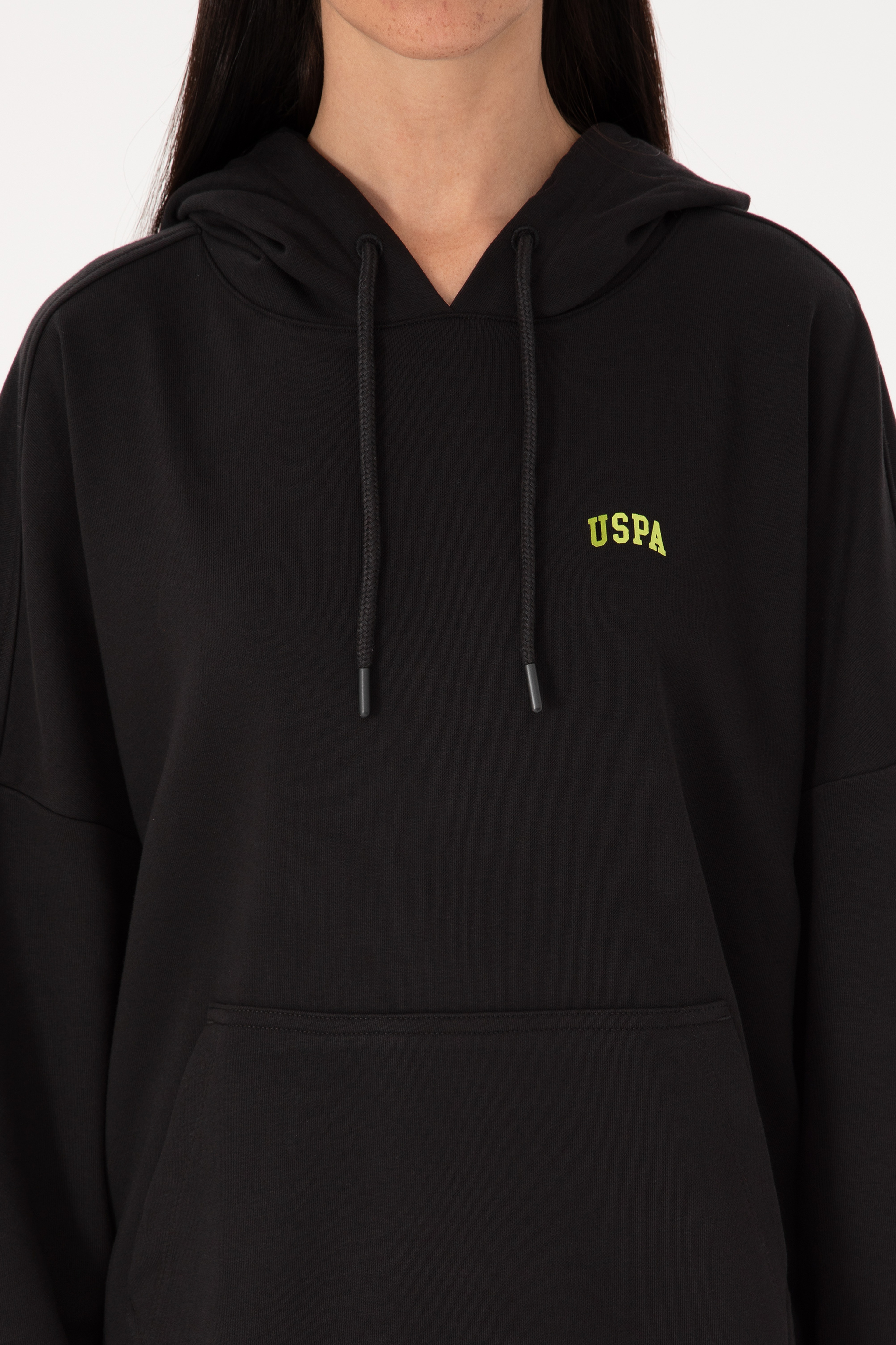 Kadın Siyah Kapüşonlu Basic Sweatshirt - Image 6