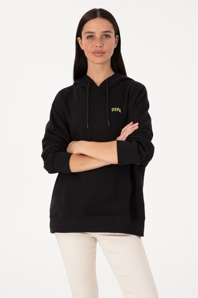 Kadın Siyah Kapüşonlu Basic Sweatshirt