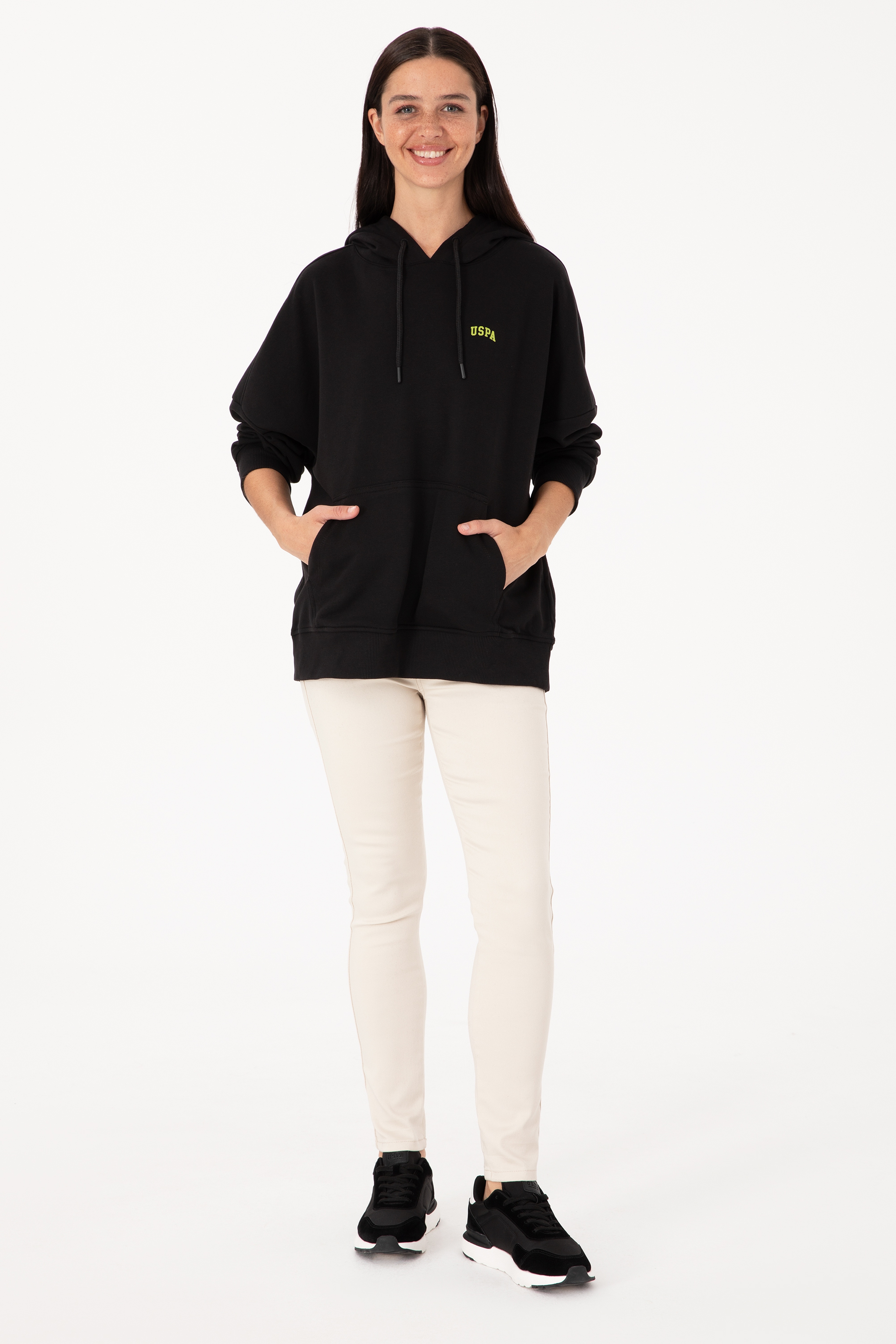 Kadın Siyah Kapüşonlu Basic Sweatshirt