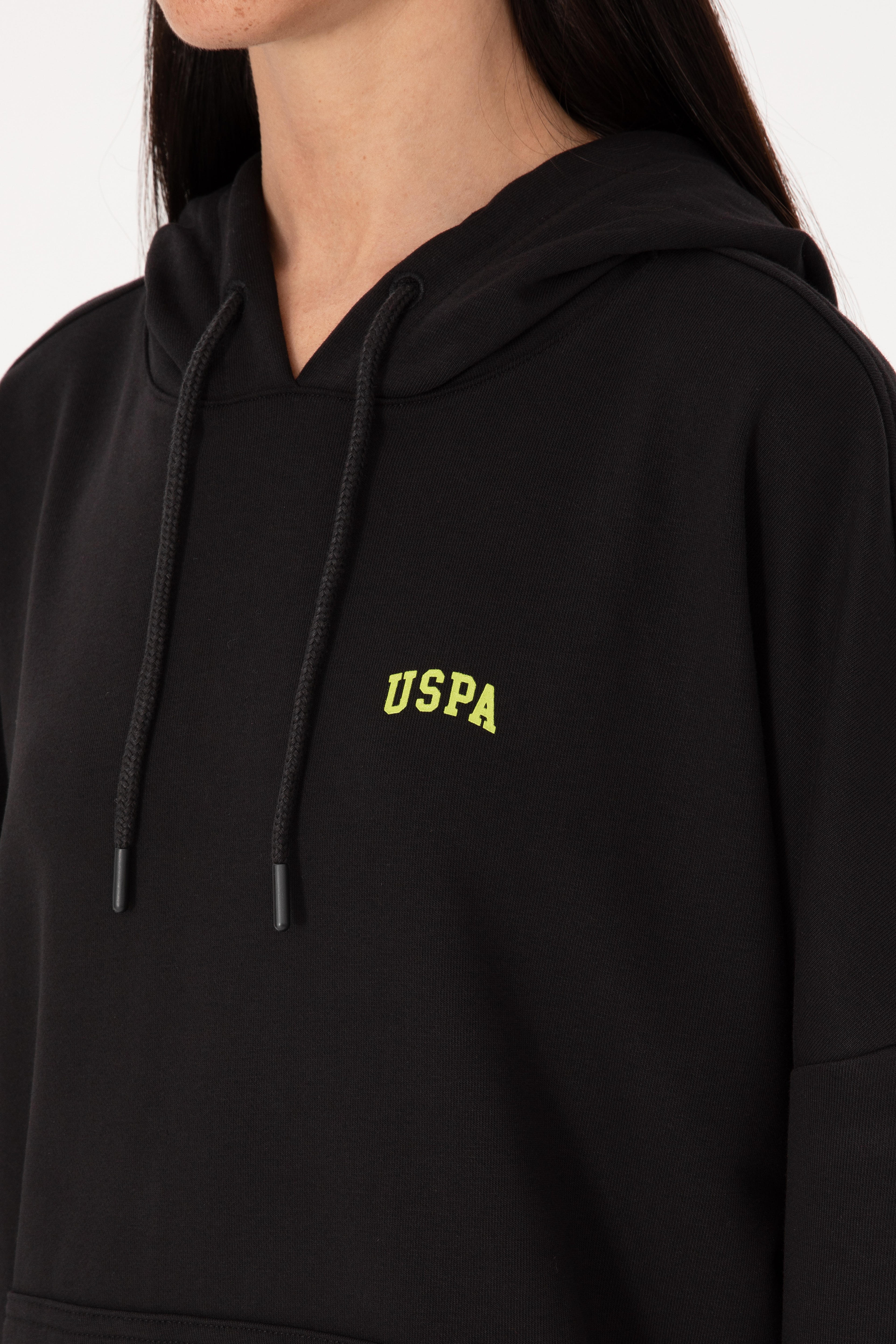 Kadın Siyah Kapüşonlu Basic Sweatshirt - Image 7