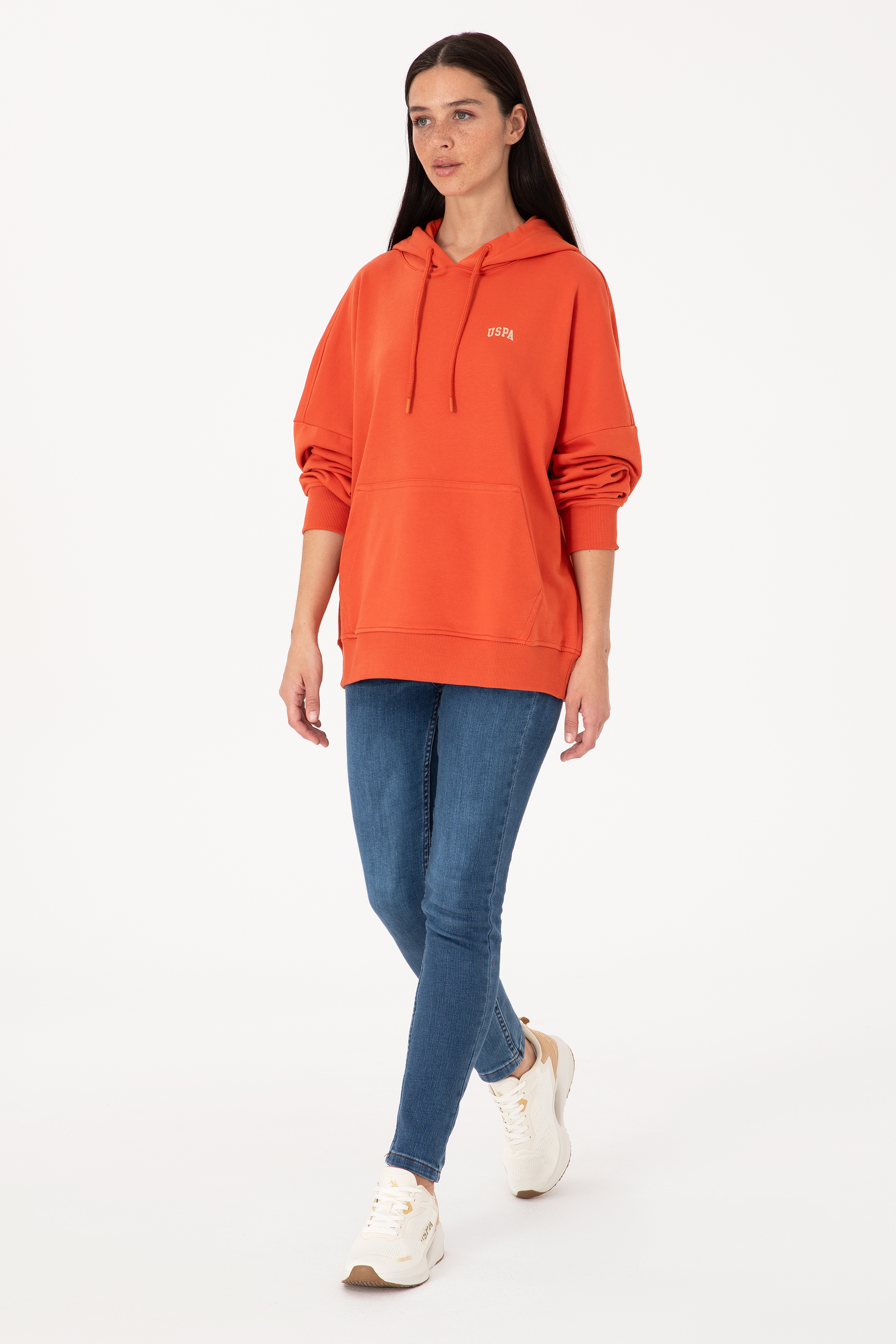 Kadın Kiremit Kapüşonlu Basic Sweatshirt