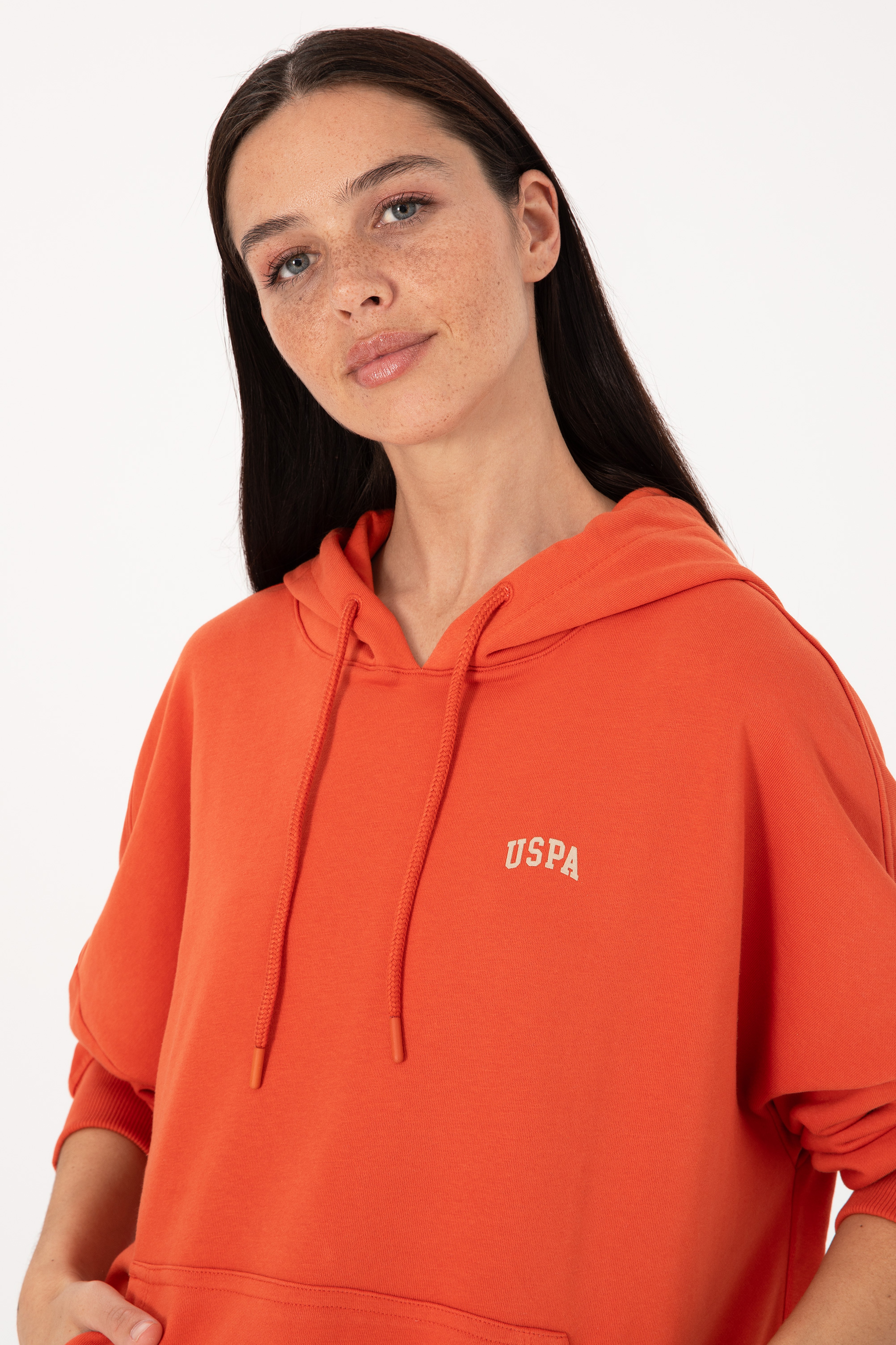 Kadın Kiremit Kapüşonlu Basic Sweatshirt