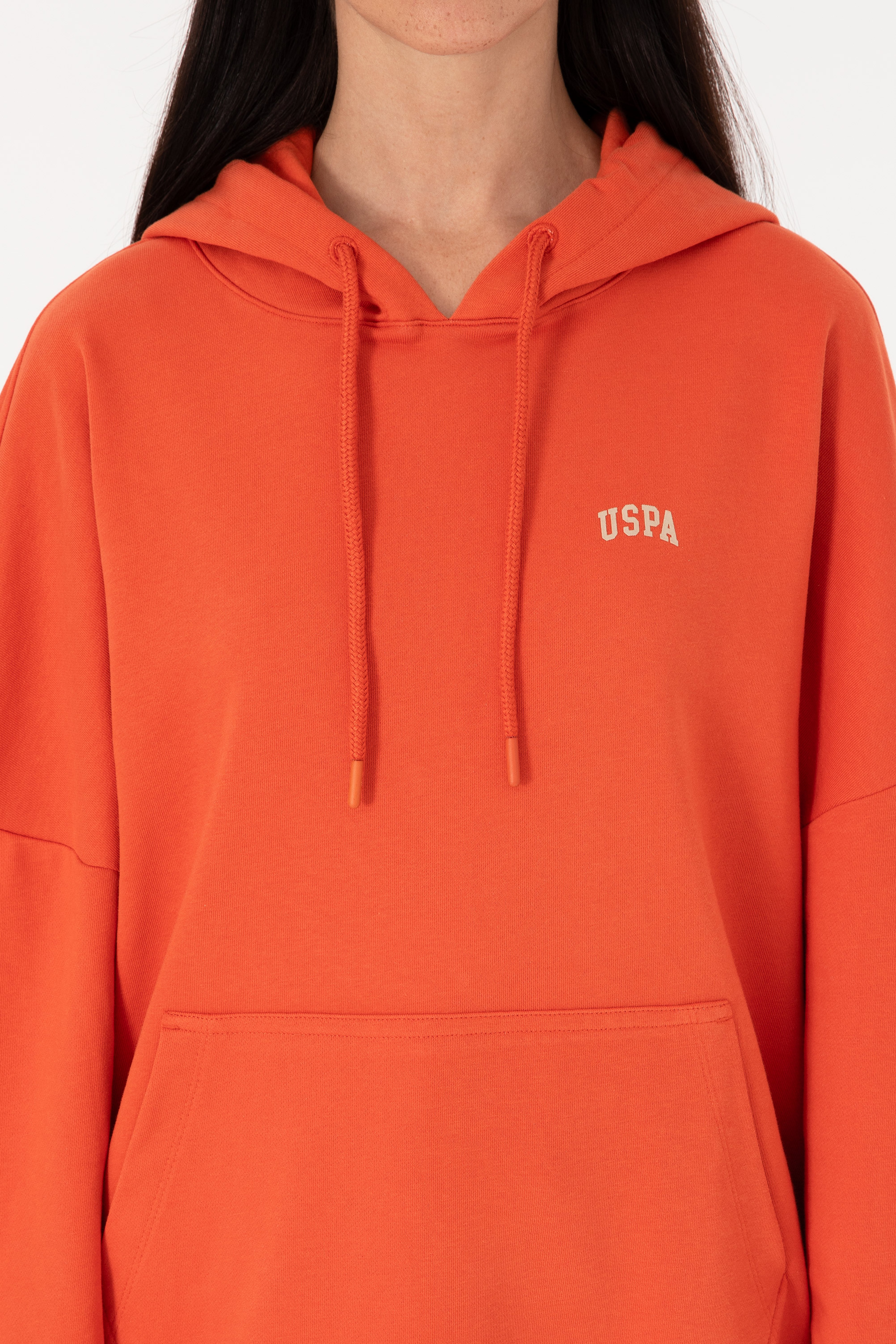 Kadın Kiremit Kapüşonlu Basic Sweatshirt - Image 6