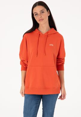 Kadın Kiremit Kapüşonlu Basic Sweatshirt - 50297324069
