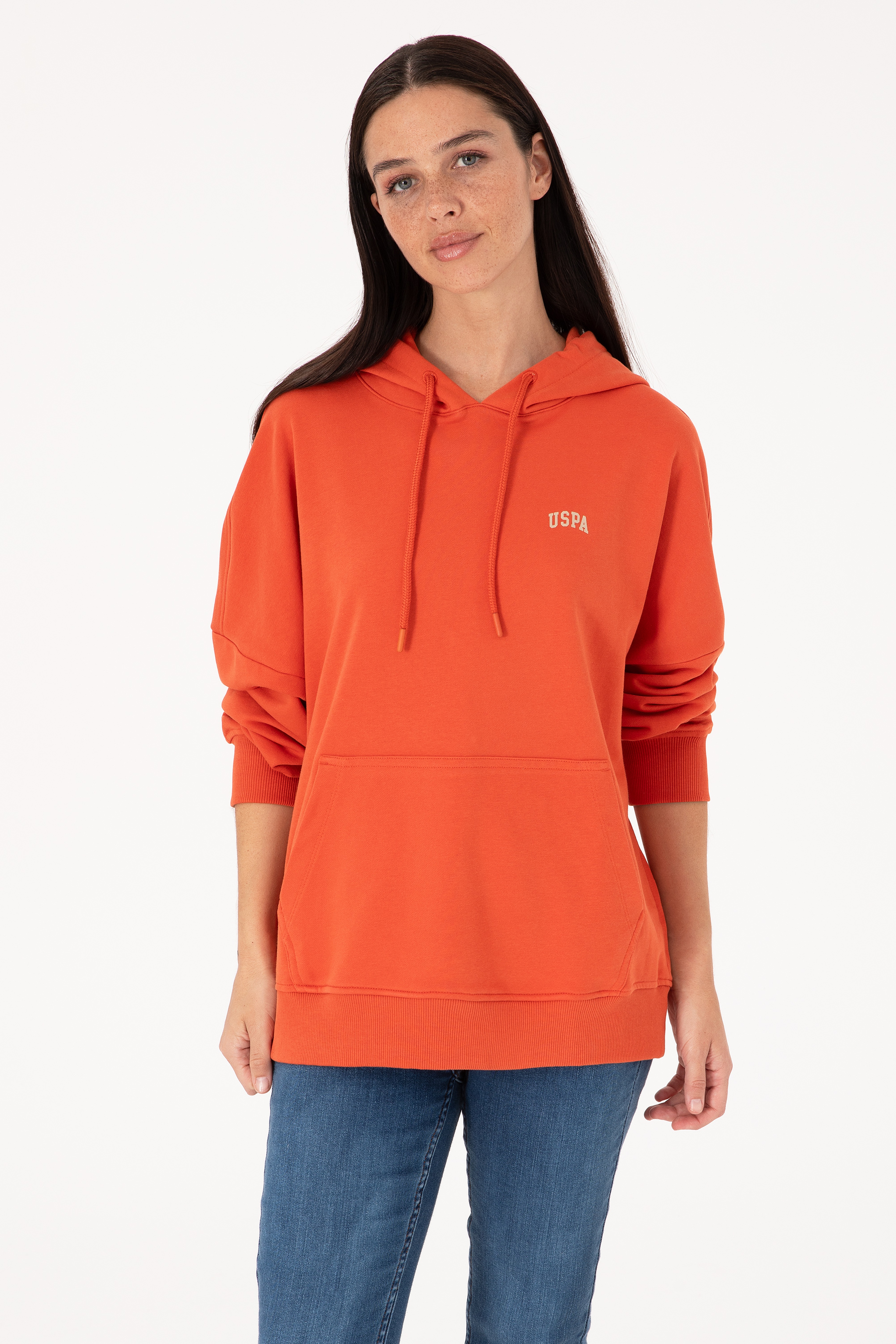 Kadın Kiremit Kapüşonlu Basic Sweatshirt