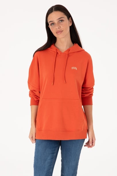 Kadın Kiremit Kapüşonlu Basic Sweatshirt