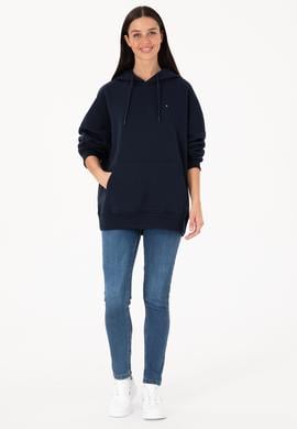 Kadın Lacivert Şardonlu Kapüşonlu Sweatshırt - 50313567006