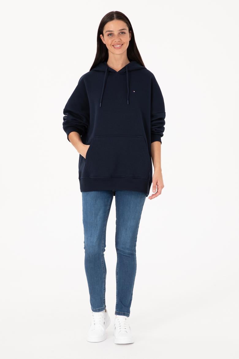 Kadın Lacivert Şardonlu Kapüşonlu Sweatshırt - 50313567006