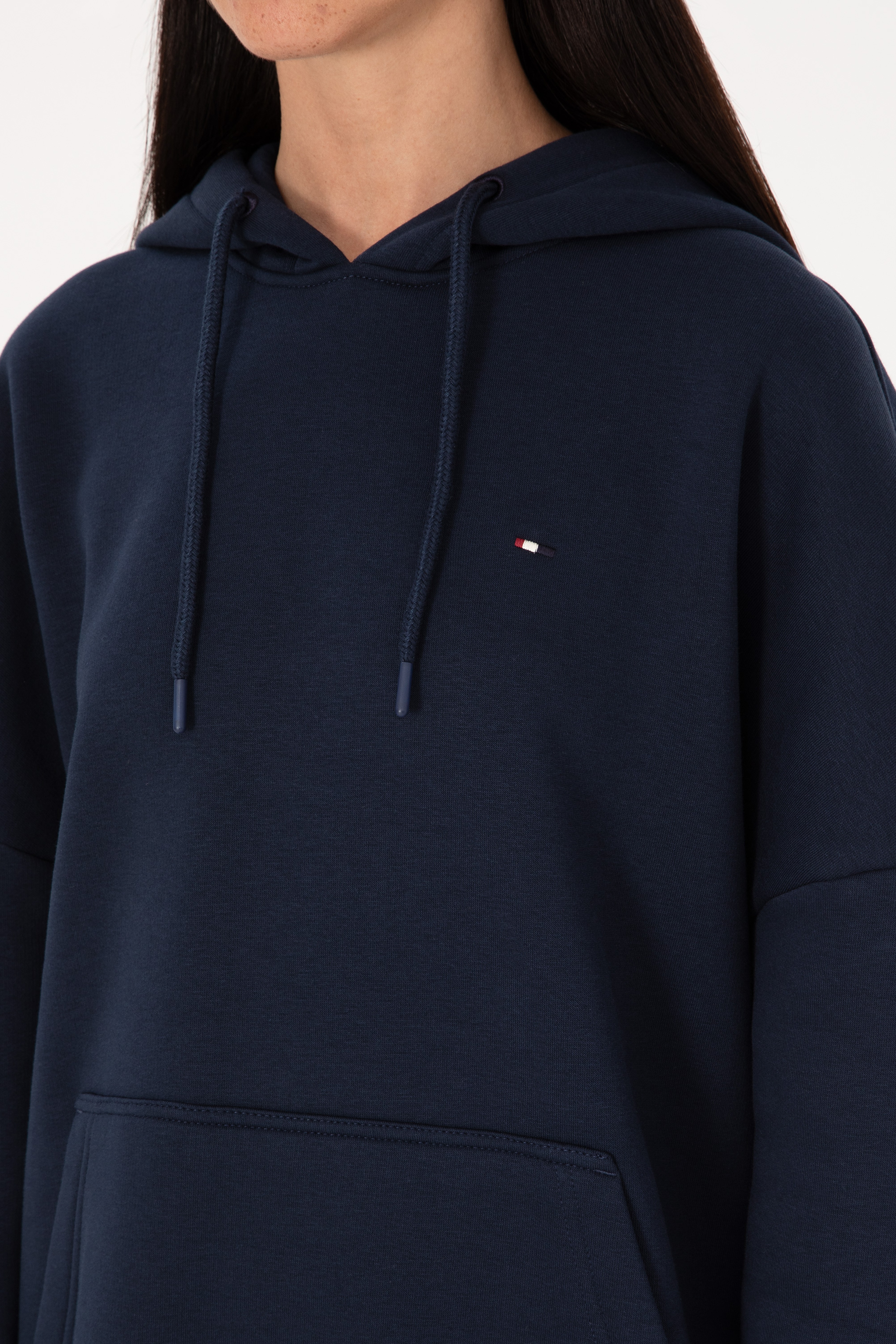 Kadın Lacivert Şardonlu Kapüşonlu Sweatshırt