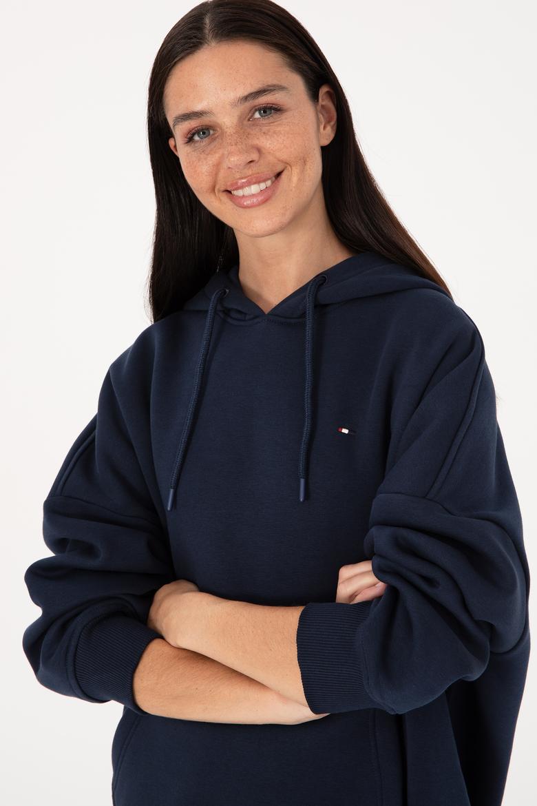 Kadın Lacivert Şardonlu Kapüşonlu Sweatshırt - 50313567006