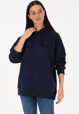 Kadın Lacivert Şardonlu Kapüşonlu Sweatshırt - 50313567006