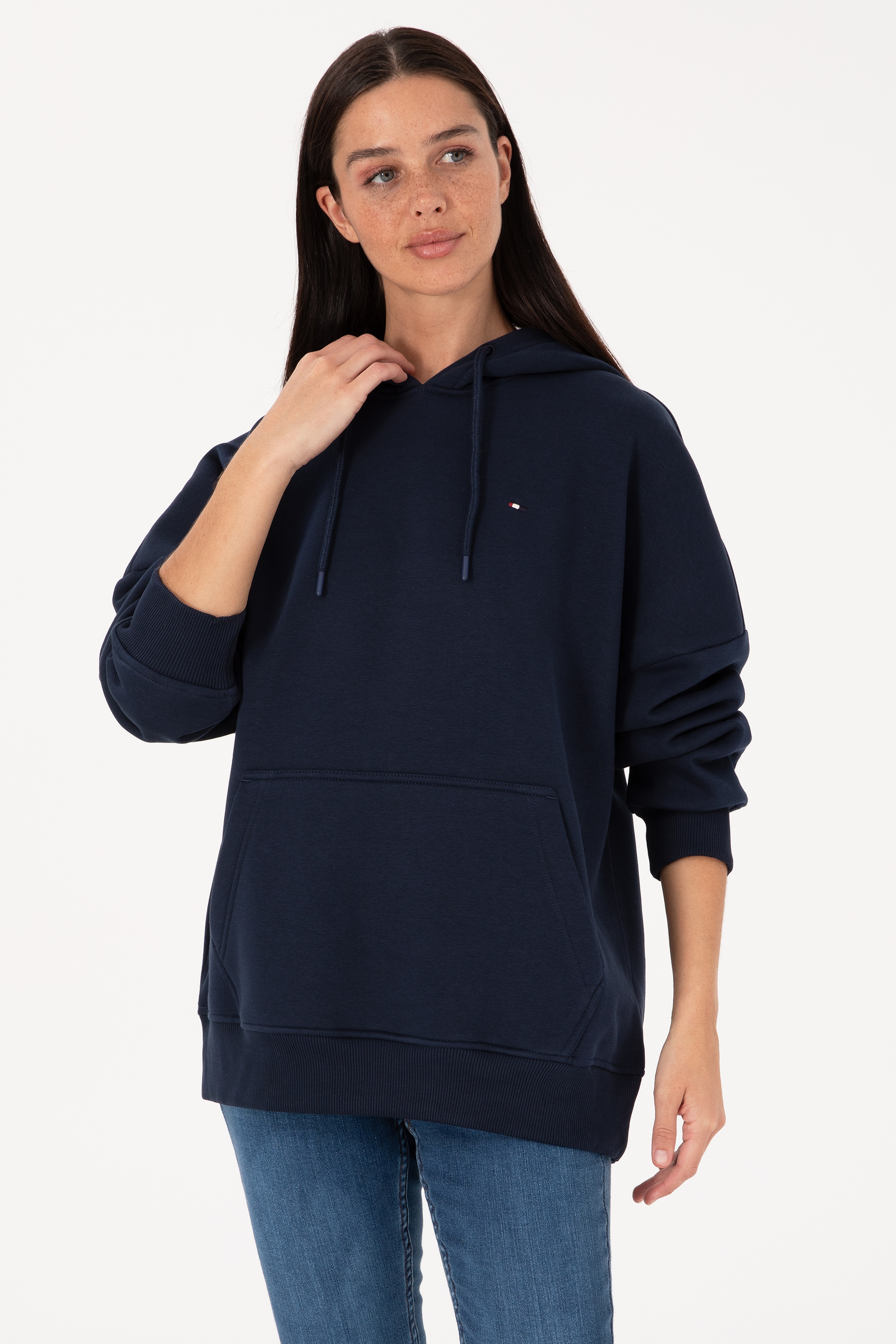 Kadın Lacivert Şardonlu Kapüşonlu Sweatshırt - Image 1