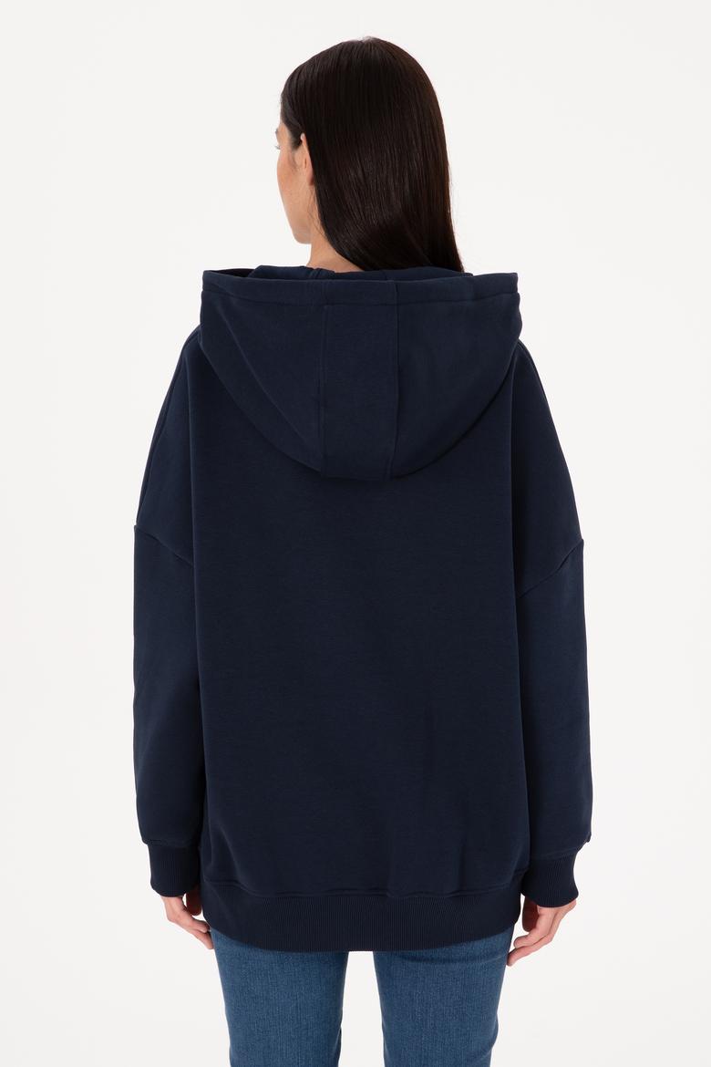 Kadın Lacivert Şardonlu Kapüşonlu Sweatshırt - 50313567006
