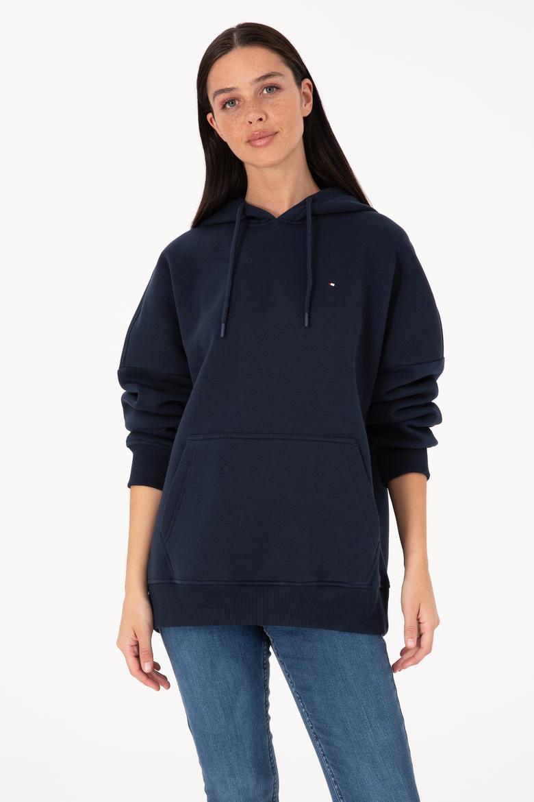 Kadın Lacivert Şardonlu Kapüşonlu Sweatshırt - 50313567006