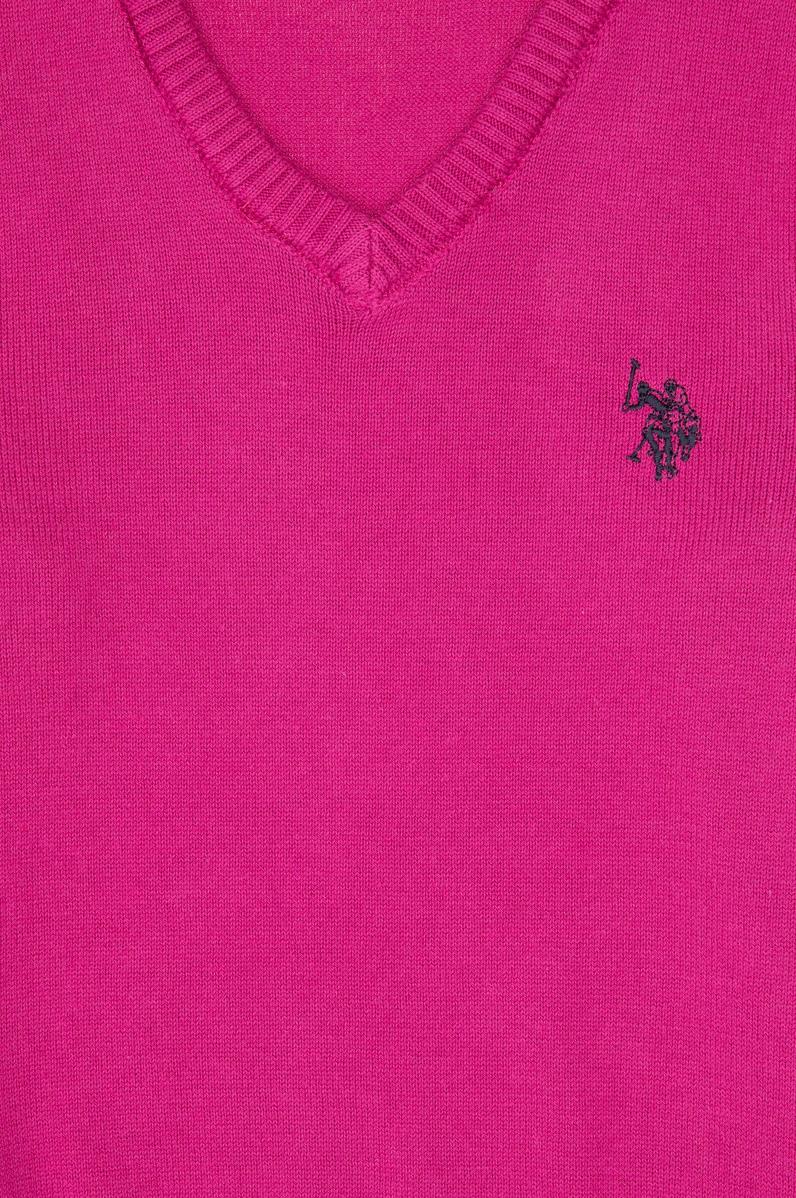 Kız Çocuk Fuşya V Yaka Basic Kazak