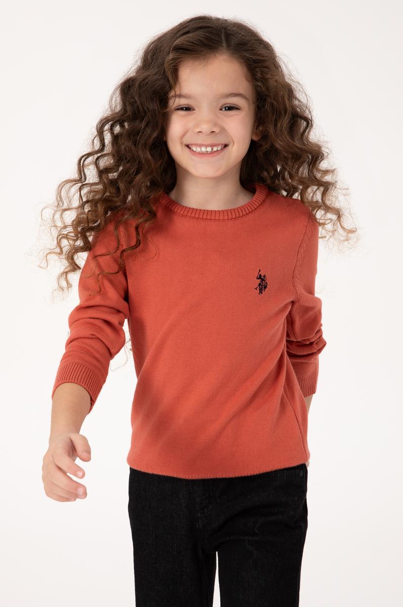 Kız Çocuk Gül Kurusu Bisiklet Yaka Basic Kazak