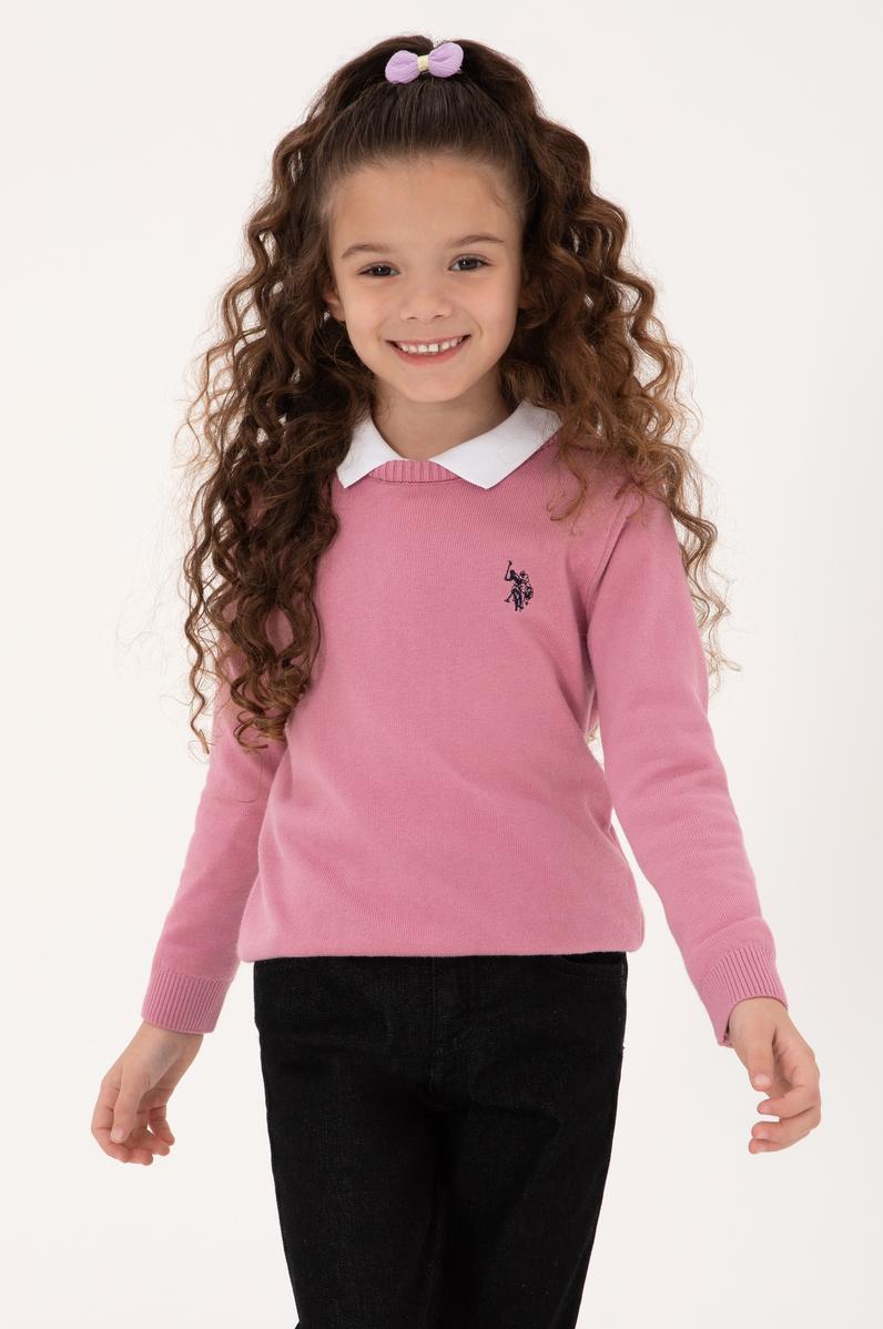 Kız Çocuk Pembe Bisiklet Yaka Basic Kazak