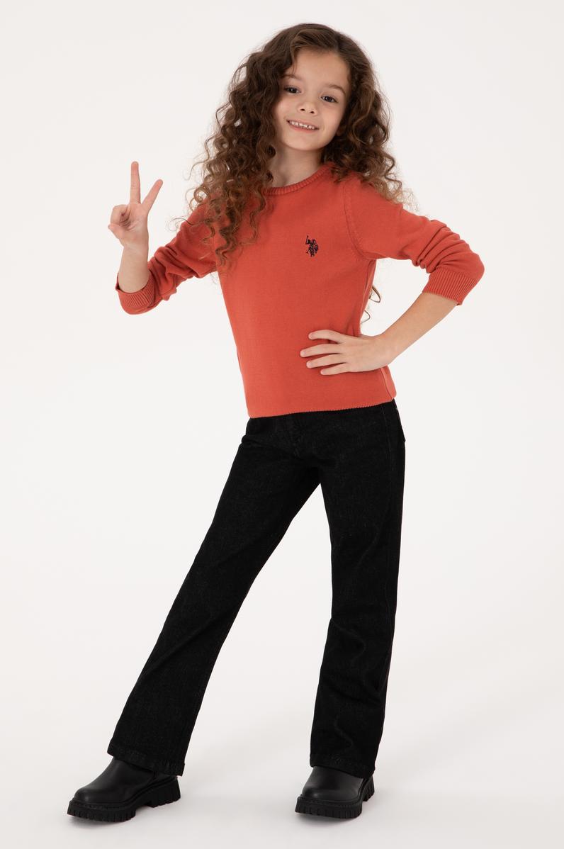 Kız Çocuk Gül Kurusu Bisiklet Yaka Basic Kazak