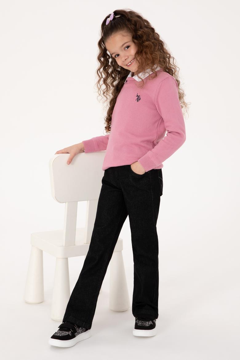 Kız Çocuk Pembe Bisiklet Yaka Basic Kazak - 50316808048