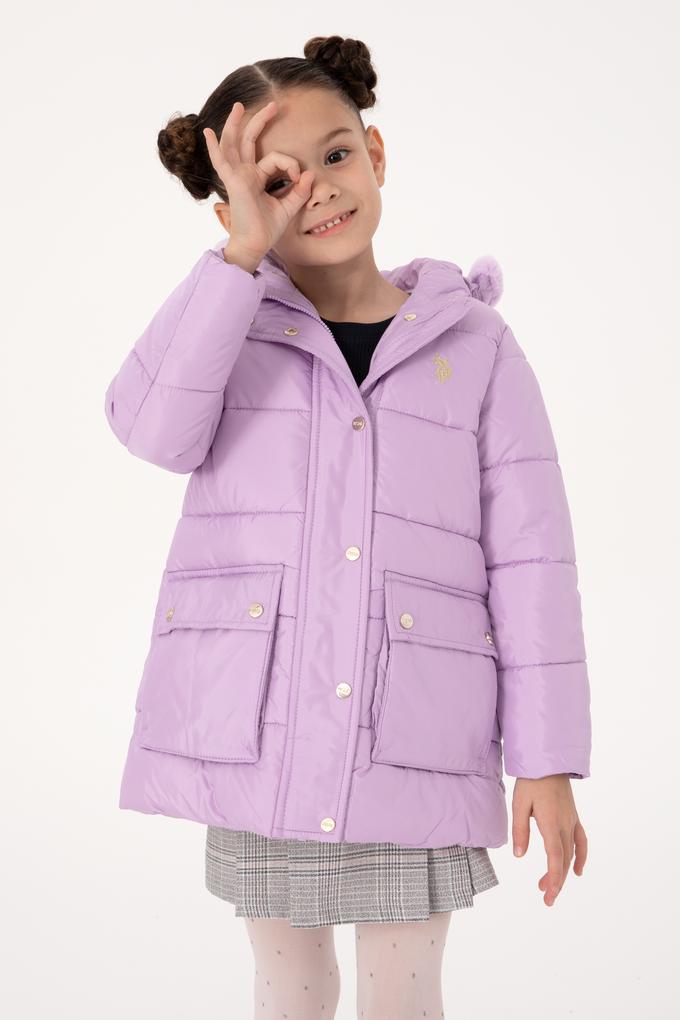 Kız Çocuk Lila Kapüşonlu Şişme Mont