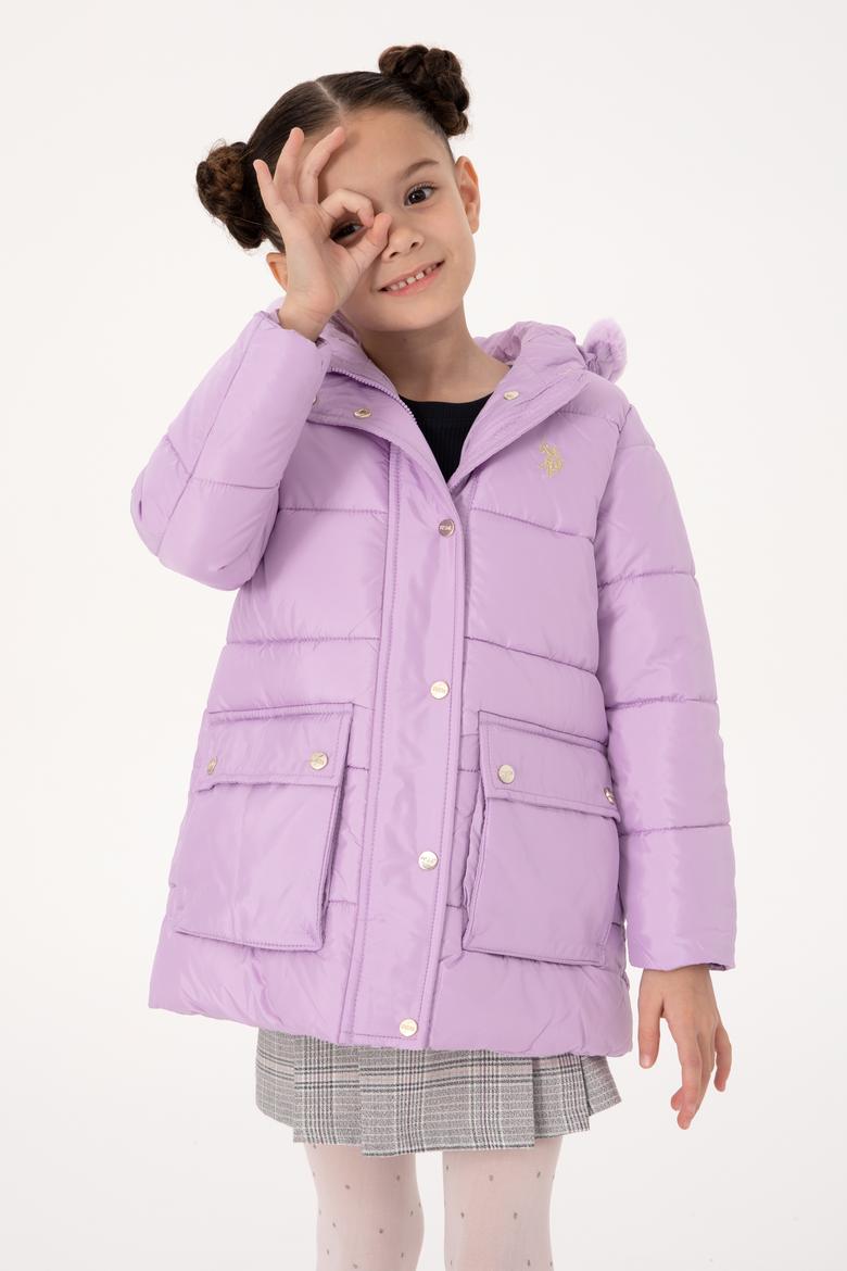 Kız Çocuk Lila Kapüşonlu Şişme Mont