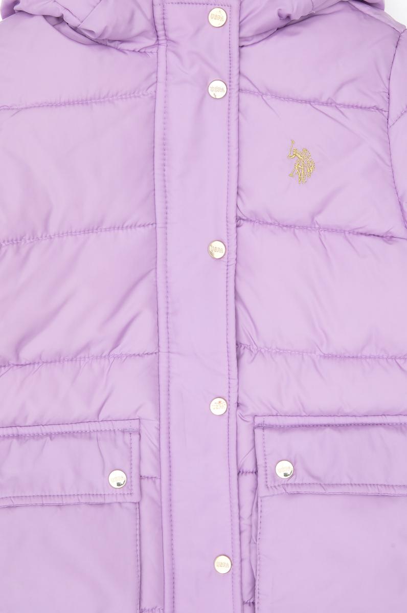 Kız Çocuk Lila Kapüşonlu Şişme Mont