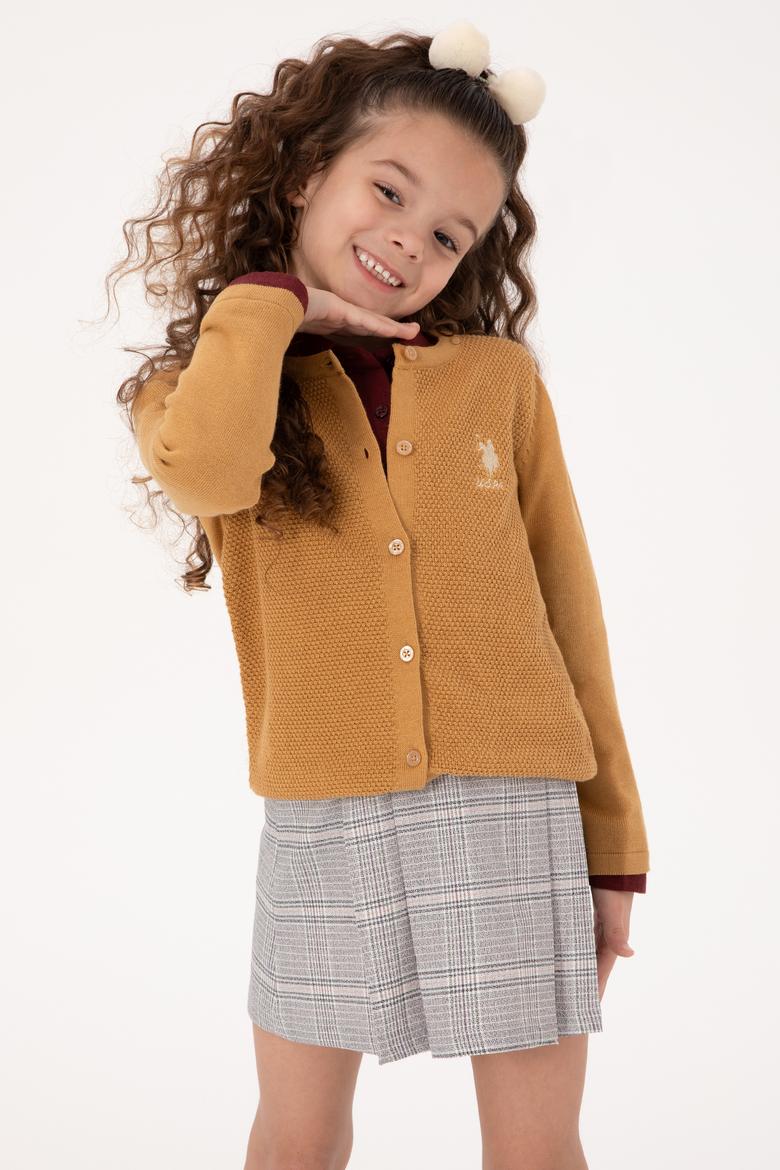 Kız Çocuk Camel Düğmeli Bisiklet Yaka Triko Hırka