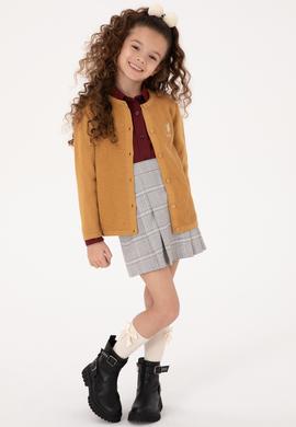 Kız Çocuk Camel Düğmeli Bisiklet Yaka Triko Hırka - 50316292001