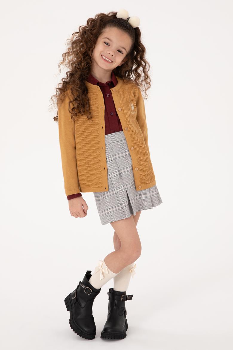 Kız Çocuk Camel Düğmeli Bisiklet Yaka Triko Hırka - 50316292001