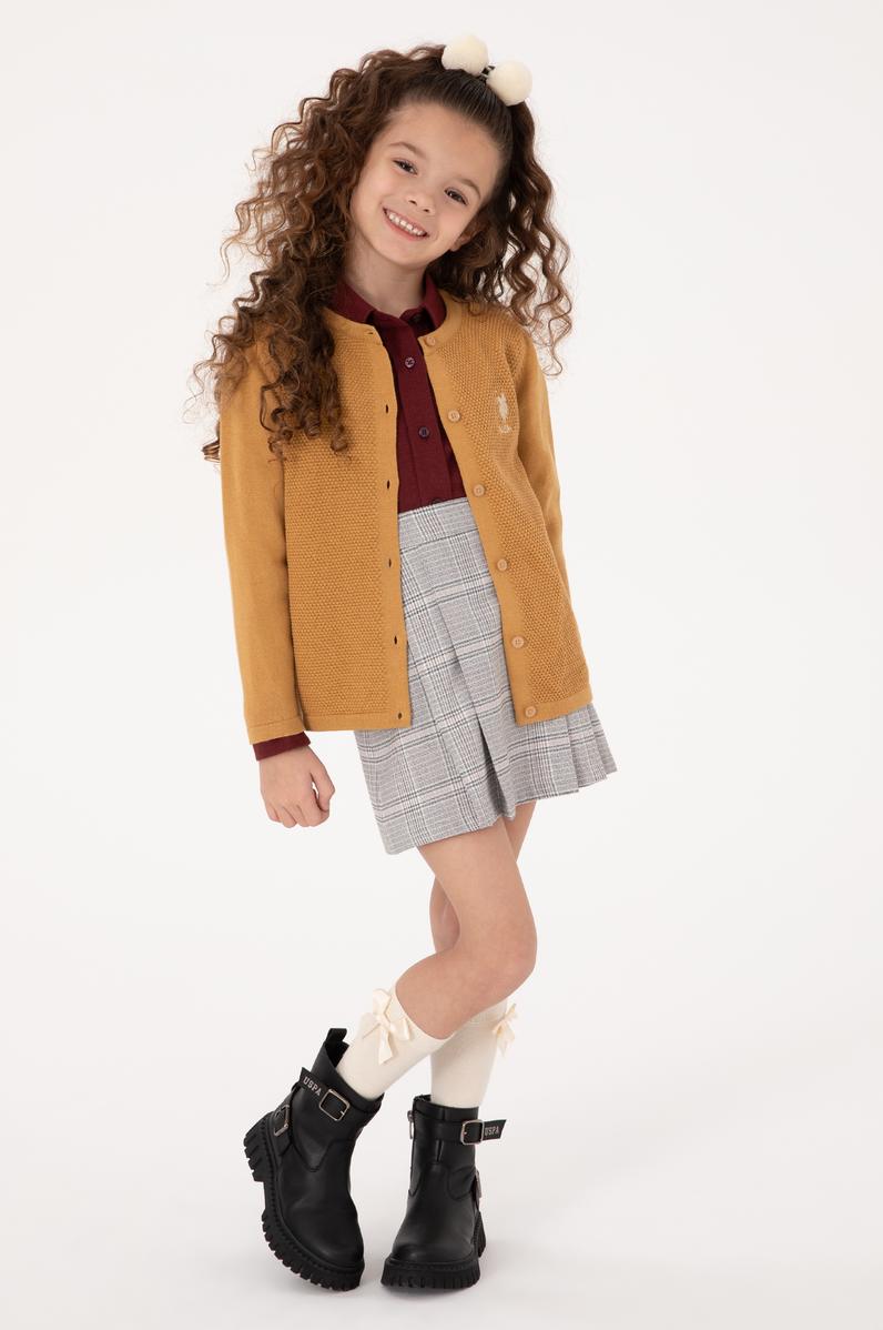 Kız Çocuk Camel Düğmeli Bisiklet Yaka Triko Hırka