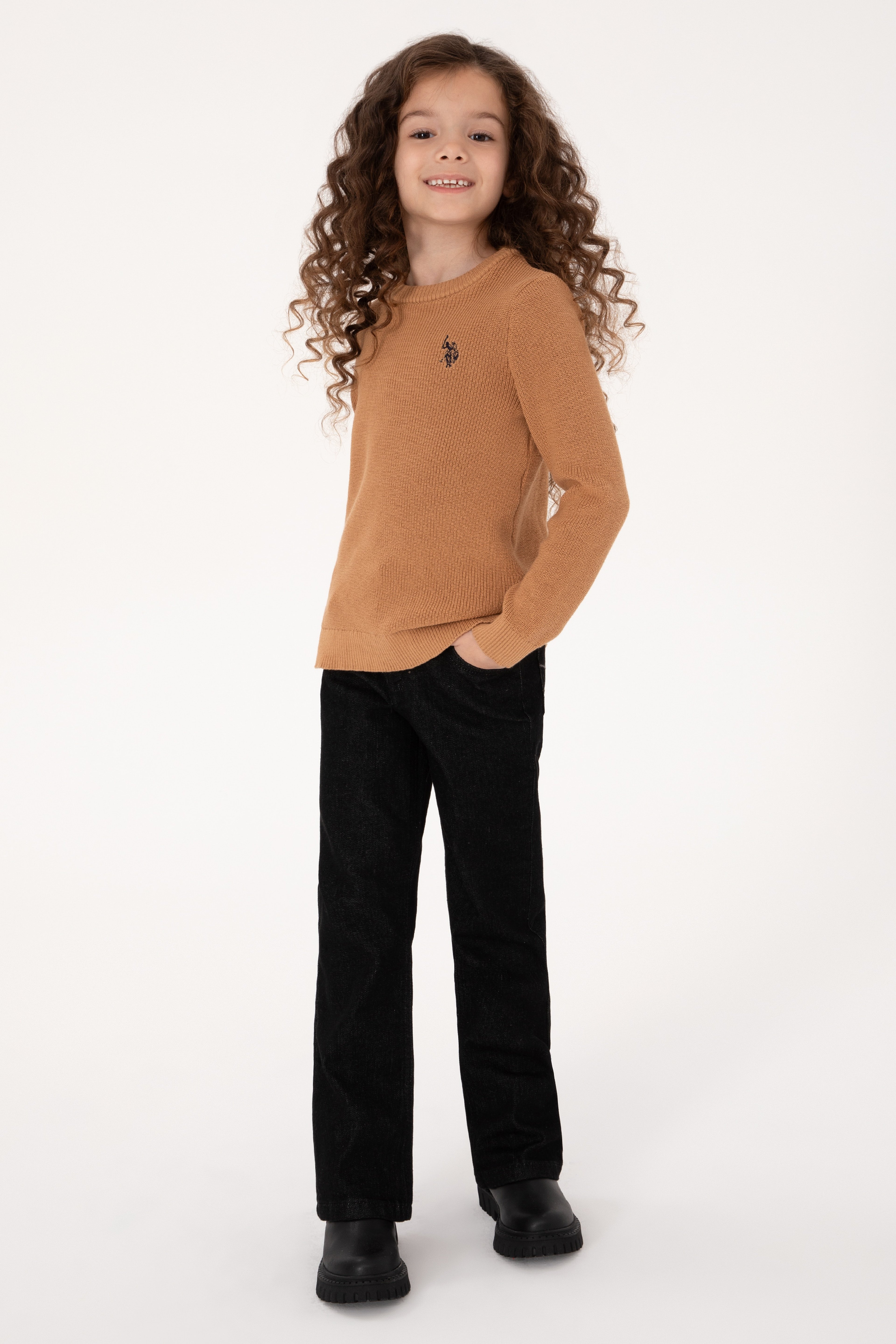 Kız Çocuk Camel Bisiklet Yaka Basic Kazak - Image 2