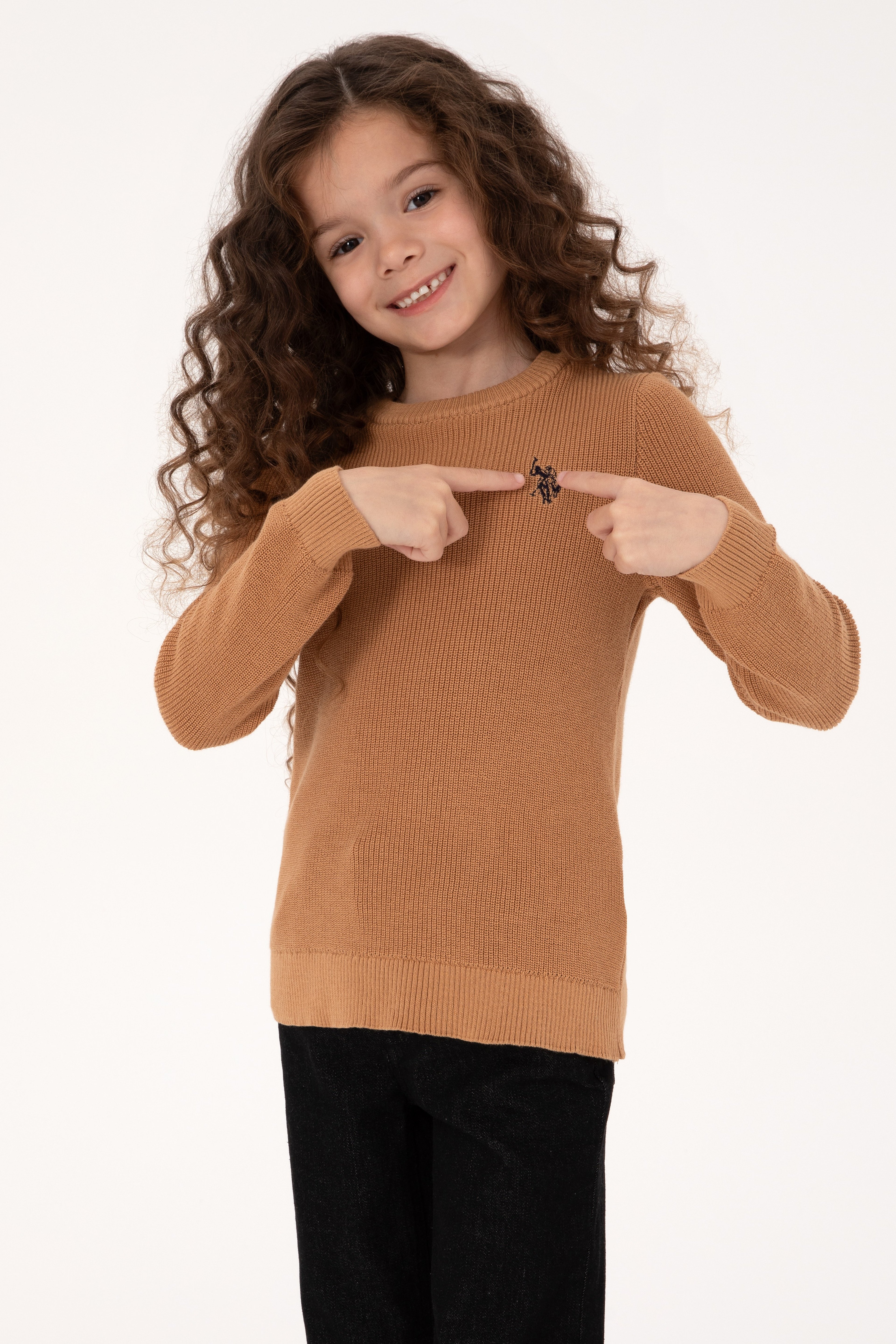 Kız Çocuk Camel Bisiklet Yaka Basic Kazak - Image 1