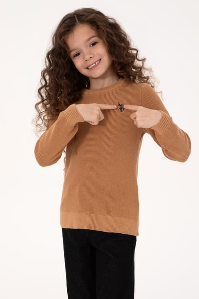 Kız Çocuk Camel Bisiklet Yaka Basic Kazak
