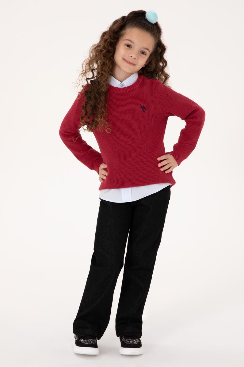 Kız Çocuk Koyu Frambuaz Bisiklet Yaka Basic Kazak