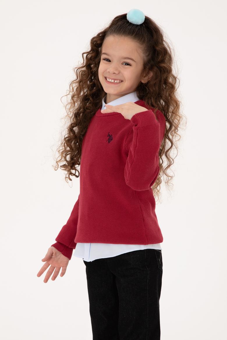 Kız Çocuk Koyu Frambuaz Bisiklet Yaka Basic Kazak