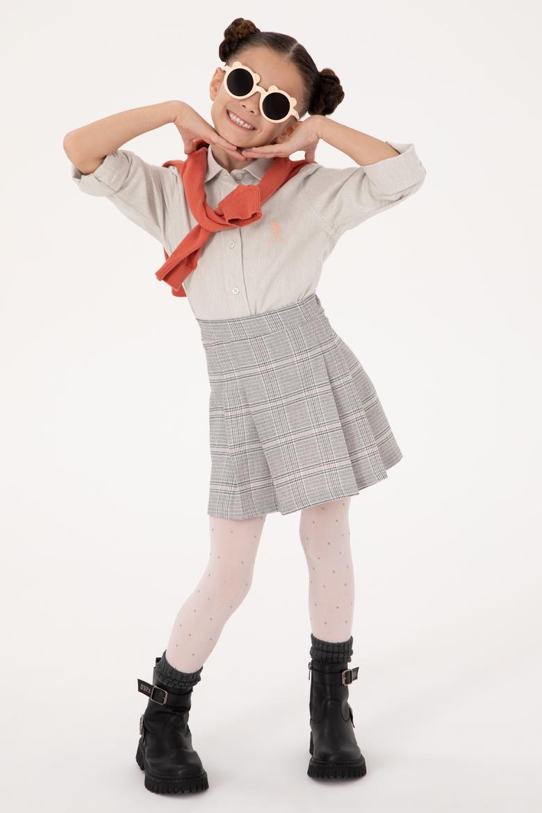 Kız Çocuk Krem Melanj Uzun Kollu Basic Gömlek - 50317666015