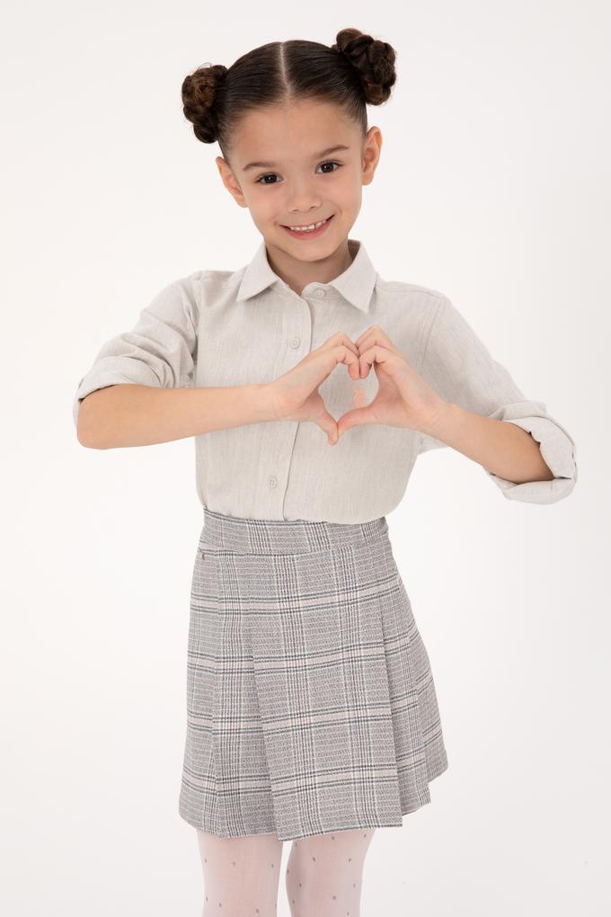 Kız Çocuk Krem Melanj Uzun Kollu Basic Gömlek