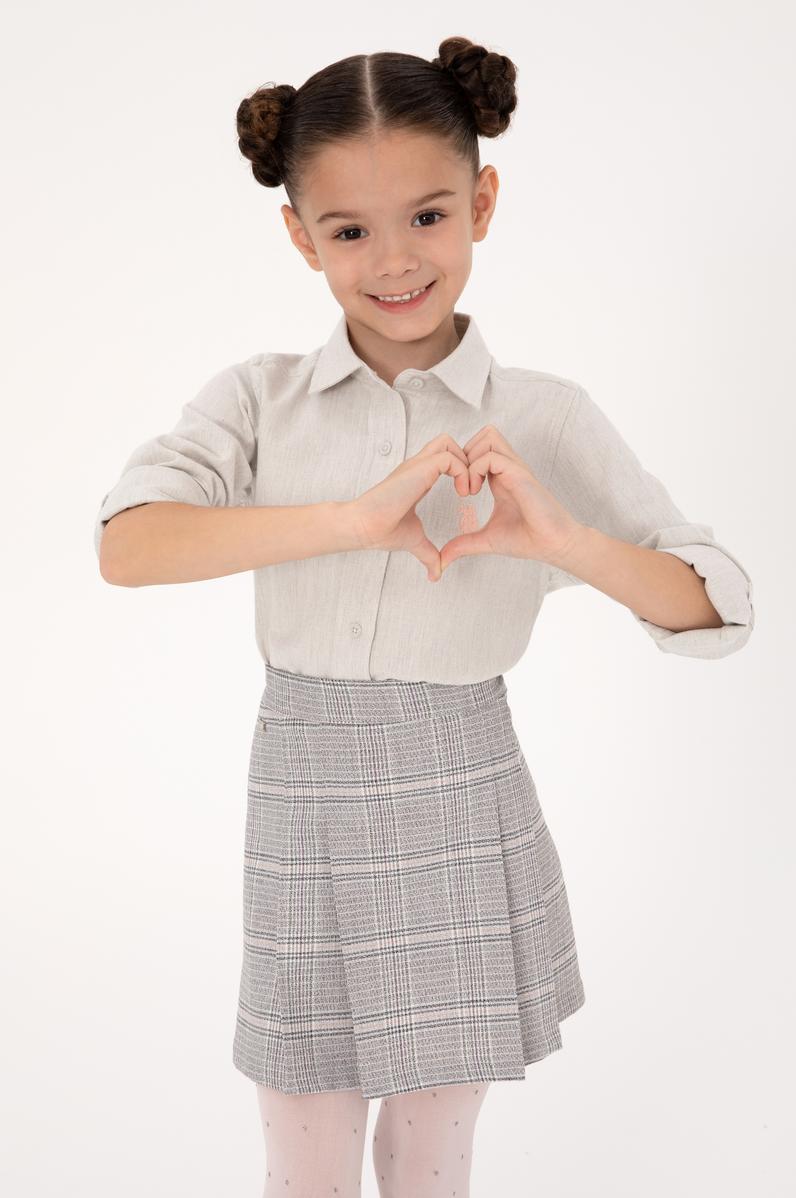 Kız Çocuk Krem Melanj Uzun Kollu Basic Gömlek