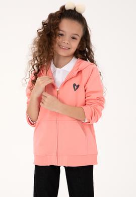 Kız Çocuk Neon Pembe Kapüşonlu Fermuarlı Sweatshirt - 50316873020